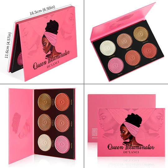 DE'LANCI QUEEN ILLUMINATOR 6 COLOR HIGHLIGHTER PALETTE DARK SKIN 27gm