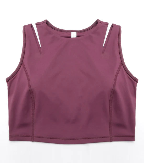 Enamor Shelf Bra Crop Vest | Crew Neck Vest With In-Built Shelf Bra Support | Hugged Fit E123