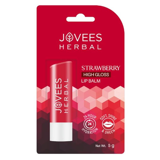 Jovees Herbal Strawberry High Gloss Lip Balm For Soft, Glossy And Supple Lips | 24 Hour Hydration | Rejuvenates Dark, Pigmented, Dry, Chapped And Discoloration Lips 5g