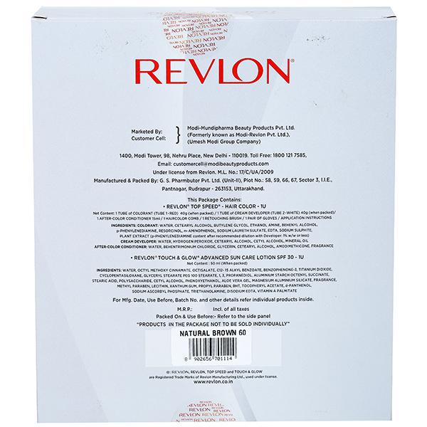 Revlon Top Speed Hair Color Natural Brown 60 (Free Revlon Touch & Glow Spf 30 Sun Care Lotion 50 ml) (40 g + 40 g + 15 ml)