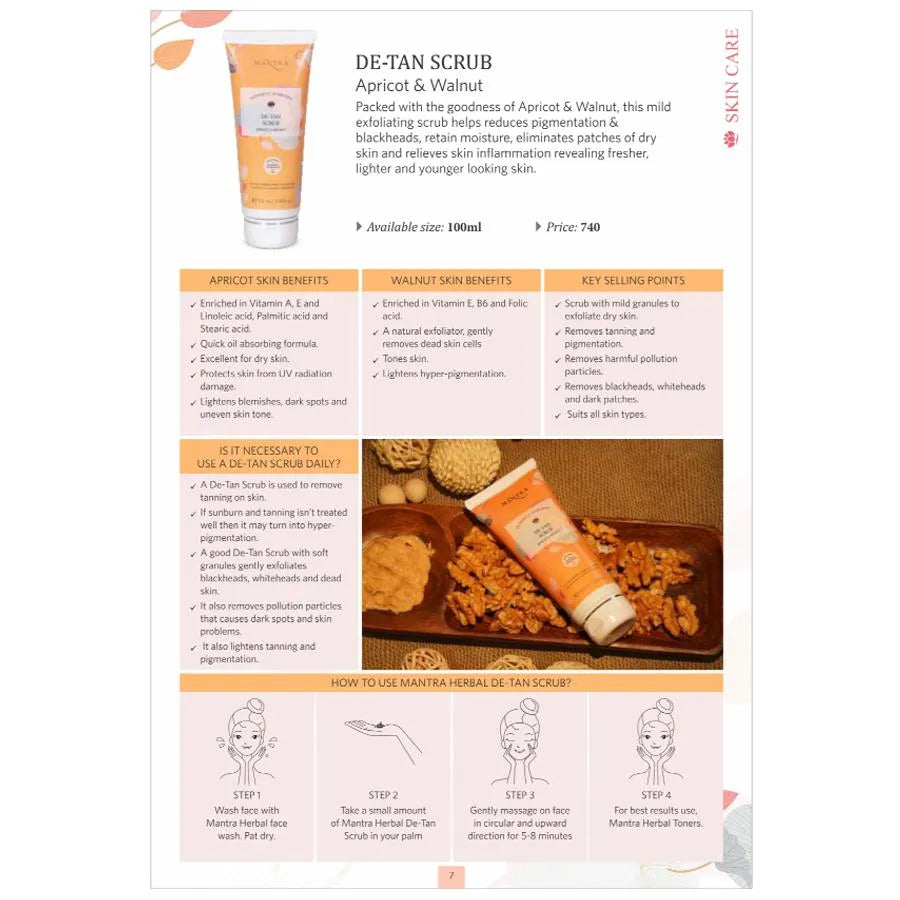 Mantra Herbal De-Tan Scrub - Apricot & Walnut, Paraben Free 100ml