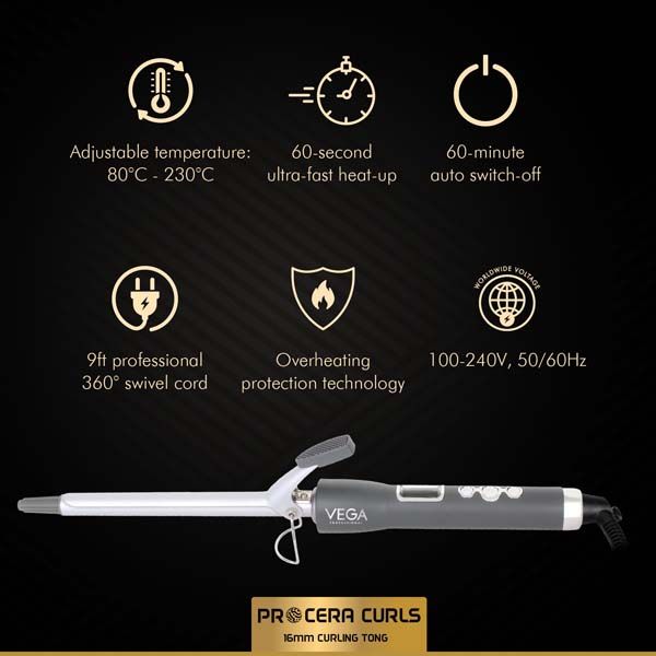 Vega Professional Pro Cera Curls 16mm Curling Tong