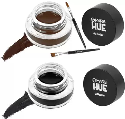 MARS Hue Gel Eyeliner with 2 Brush Set Black & Brown, 6.6g (LS12) 6.6 g  (Jet Black and Brown)
