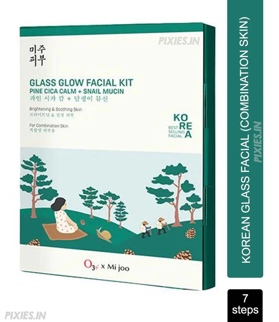 O3+ Mijoo Korea Glass Glow Facial Kit with Pine Cica & Snail Mucin - Ideal for Combination Skin (7 Steps)