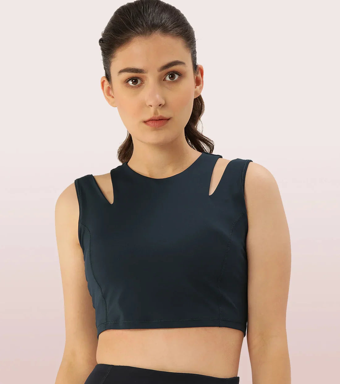 Enamor Shelf Bra Crop Vest | Crew Neck Vest With In-Built Shelf Bra Support | Hugged Fit E123