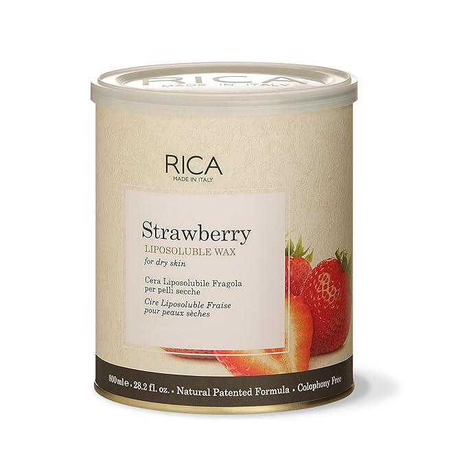 Rica Strawberry Liposoluble Wax for Women and Men | Quick Legs Hair Removal Waxing Treatment for Dry Skin - 800 ml