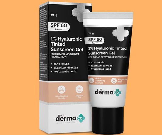 The Derma co 1% Hyaluronic Tinted Sunscreen Gel with SPF 60 & PA++++ for Broad Spectrum Protection - 30g
