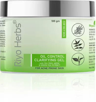 Riyo Herbs Oil Control Clarifying Gel | With Neem, Turmeric & Green Tea Extracts | for Antibacterial Properties Tackles Blackhead, White Heads & Acne Prone Skin (100 g)