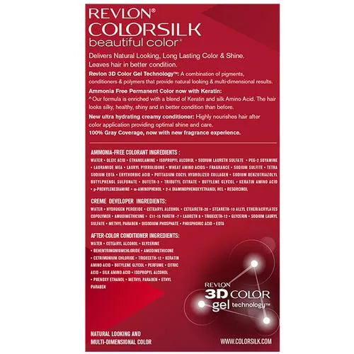 Revlon Colorsilk Hair Color - No Ammonia, With Keratin & 3D Color Gel Technology, 155.61 g Dark Mahogany Brown 3RB