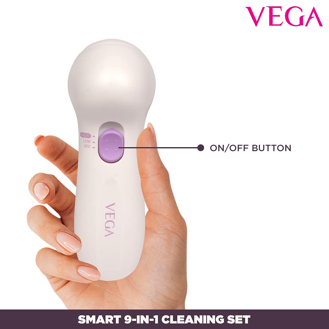 VEGA Smart 9-in-1 Head To Toe Cleaning Set For Pedicure, Manicure And Skin & Body Massager, (VHCK-01), White