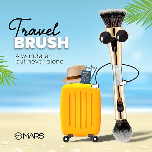 MARS 4 in 1 Travel Brush with Foundation Brush, Powder Brush, Eyeshadow Blending Brush & Flat Brush | Soft Bristles Makeup Brushes Set for Women