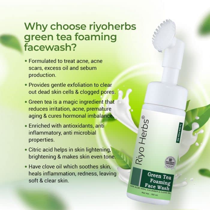 Riyo Herbs Green Tea Foaming Face Wash With Aloe Vera Cucumber & Clove Oil 150ml