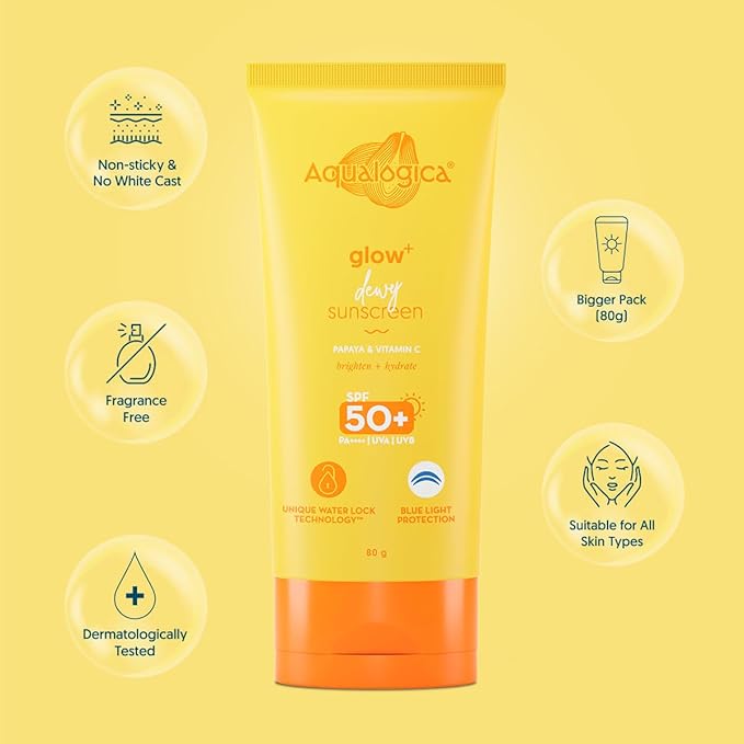 Aqualogica Glow+ Dewy Sunscreen Papaya & Vitamin C Spf 50+ PA+++++ 80g