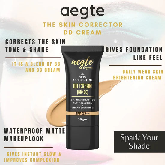 Aegte Organics Skin Corrector DD Cream (BB+CC) 10% Niacinamide & Broad Spectrum SPF 25++ 30gm