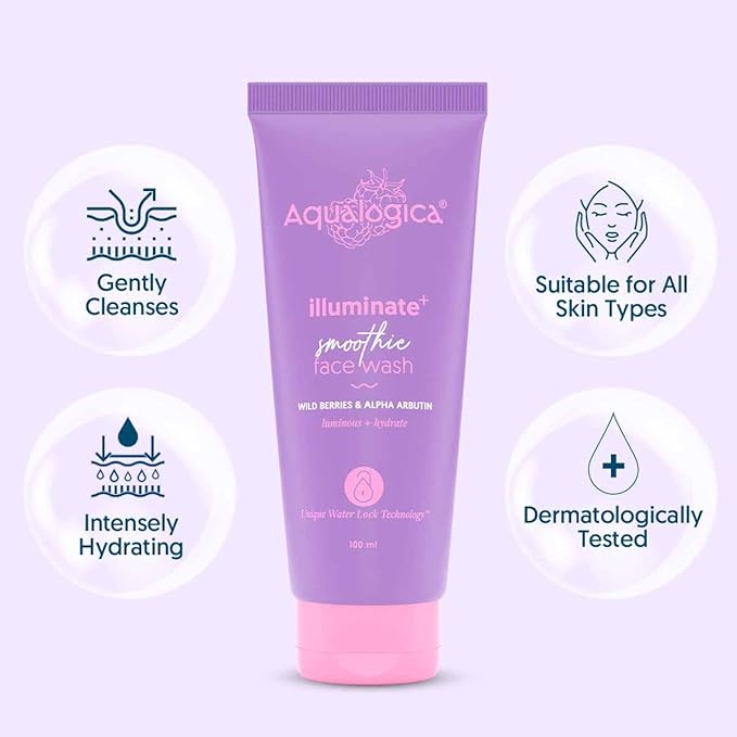 Aqualogica illuminate+ Smoothie Face Wash with Wild Berries & Alpha Arbutin for Gently Exfoliates & Hydrates Skin | For Glowing, Combination & Dry Skin 100ml