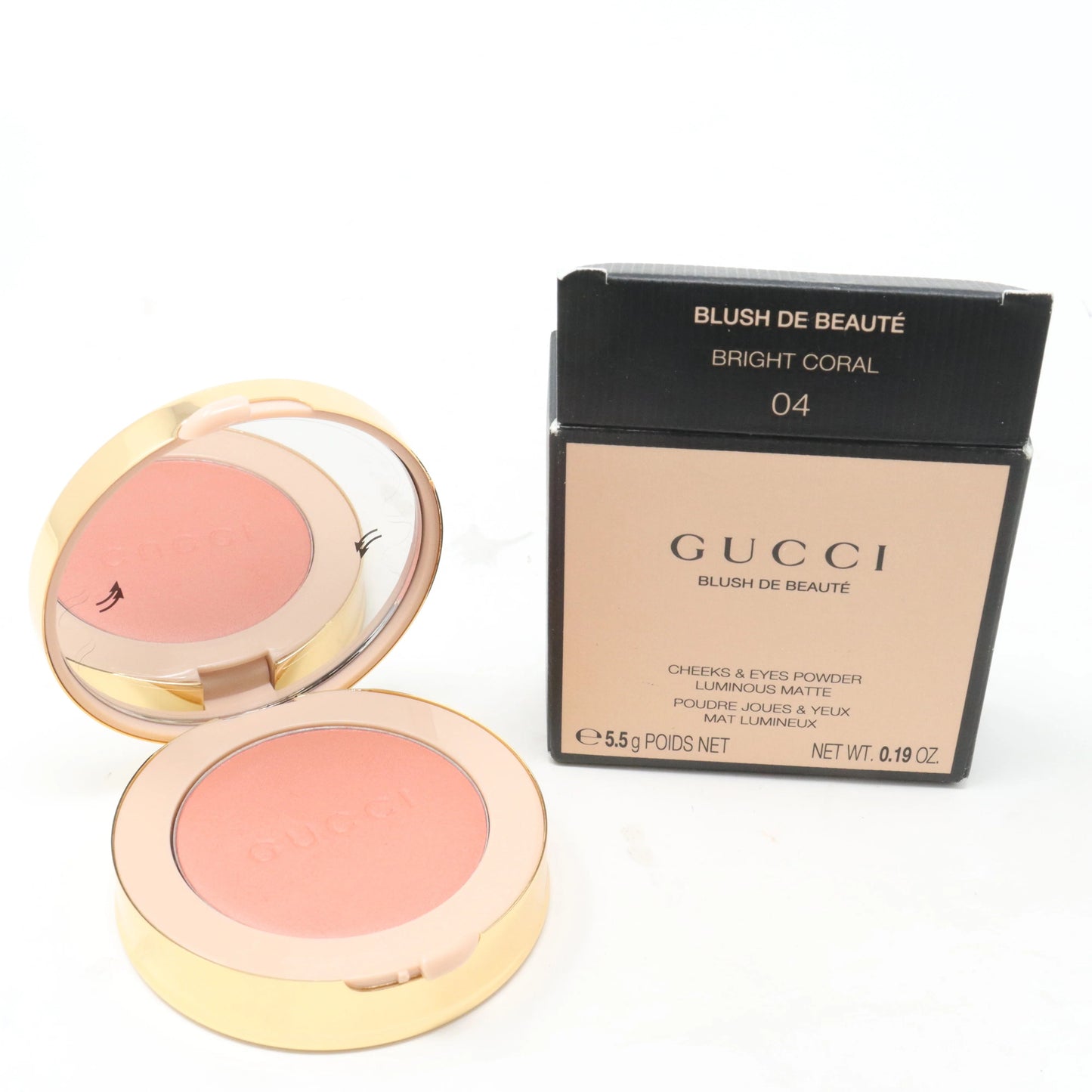 GUCCI BLUSH DE BEAUTE CHEEKS & EYES POWDER LUMINOUS MATTE POUDRE JOUES & YEUX MAT LUMINEUX TENDER APRICOT 5.5g