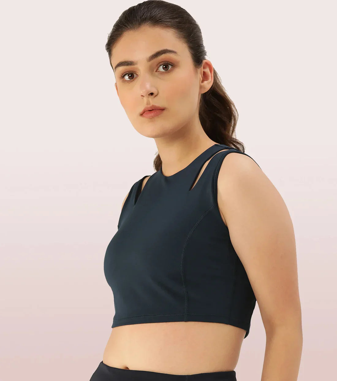 Enamor Shelf Bra Crop Vest | Crew Neck Vest With In-Built Shelf Bra Support | Hugged Fit E123