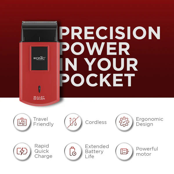 Ikonic Professional Bullet Shaver Travel Shaver Cordless ( Red )