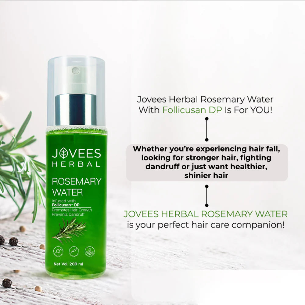 Jovees Rosemary Water Hair Growth Spray | Controls Hair Fall | Increases Hair Density | Fights Dandruff | Lightweight & Non-Greasy | For Men & Women 200ml