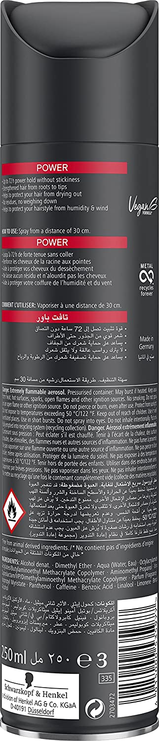 Schwarzkopf Taft Black POWER HAIR LACQUER MEGA STRONG-5 295