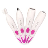 VEGA Feather Touch 4-In-1 Trimmer for Women, Suitable for trimming Eyebrows, Nose, Face & Bikini Area (VHBT-03), White