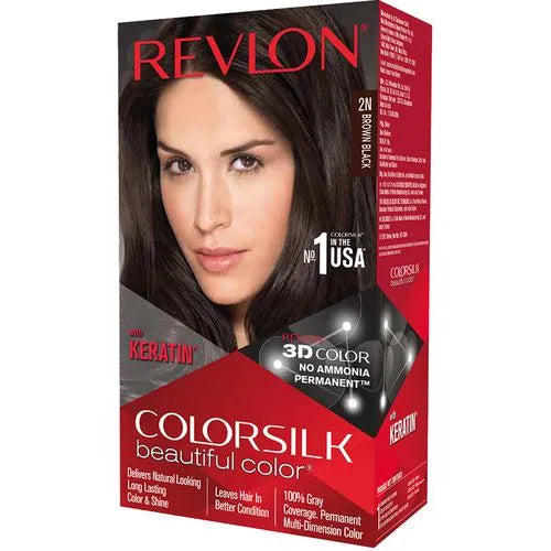 Revlon Colorsilk Hair Color - No Ammonia, With Keratin & 3D Color Gel Technology, 155.61 g Brown Black 2N
