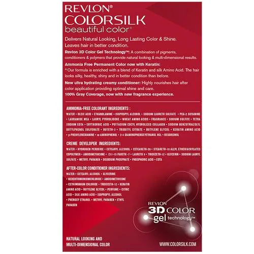 Revlon Colorsilk Hair Color - No Ammonia, With Keratin & 3D Color Gel Technology, 155.61 g Brown Black 2N