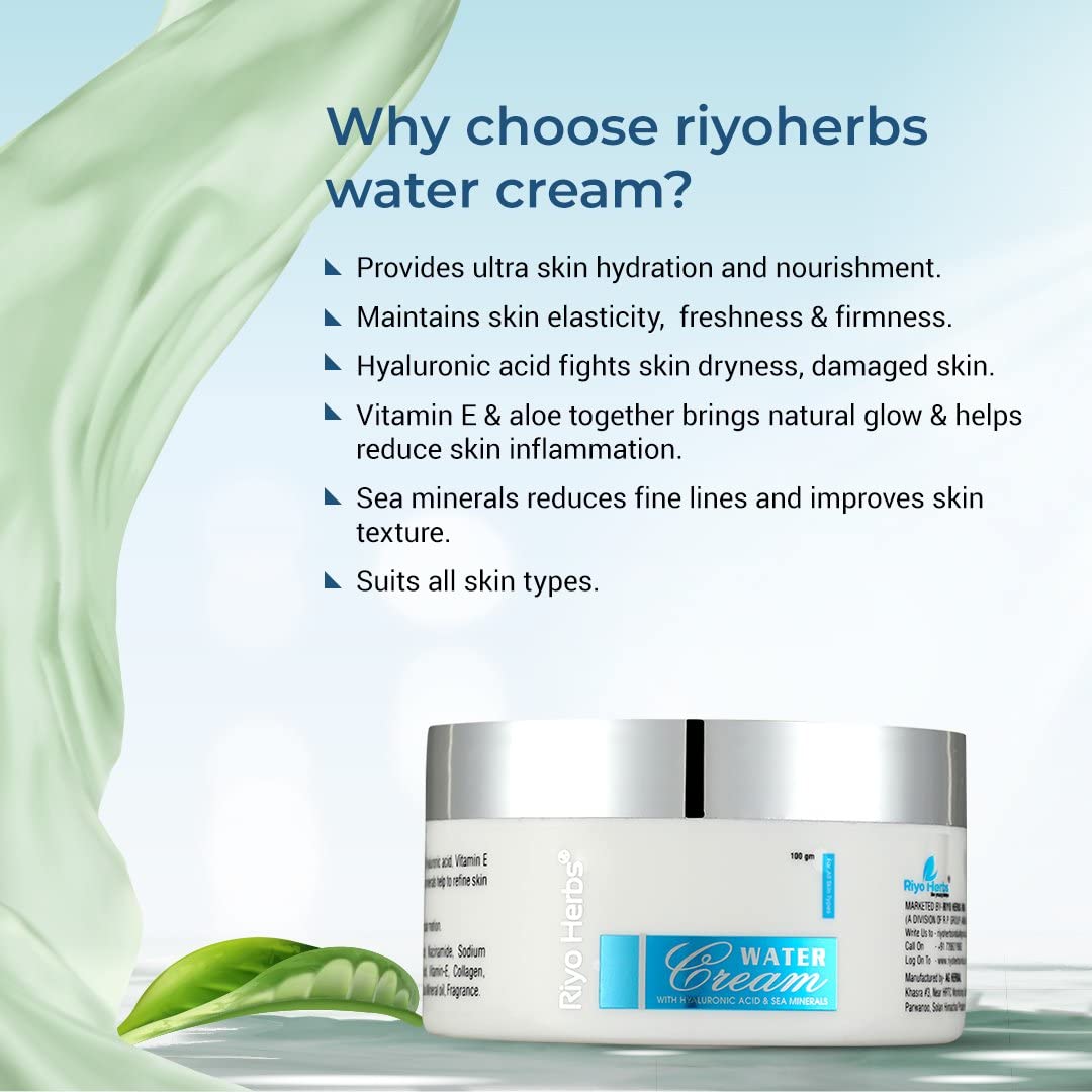 Riyo Herbs Water Cream | With Vitamin E, Hyaluronic Acid & Aloe Vera Extracts | for Help Refine Skin Texture & Reduce Fine Lines | All Skin Types, 100gm