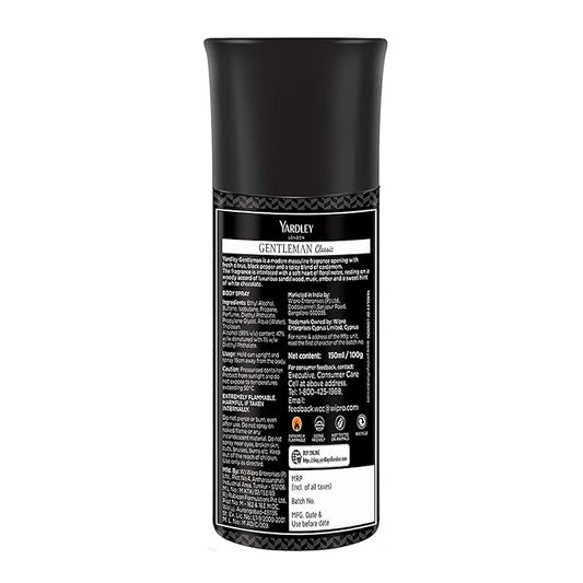 Yardley London Gentleman Classic Body Spray for Men| Fresh Woody Fougère Notes | Masculine Fragrance | Body Deodorant for Men | 150ml
