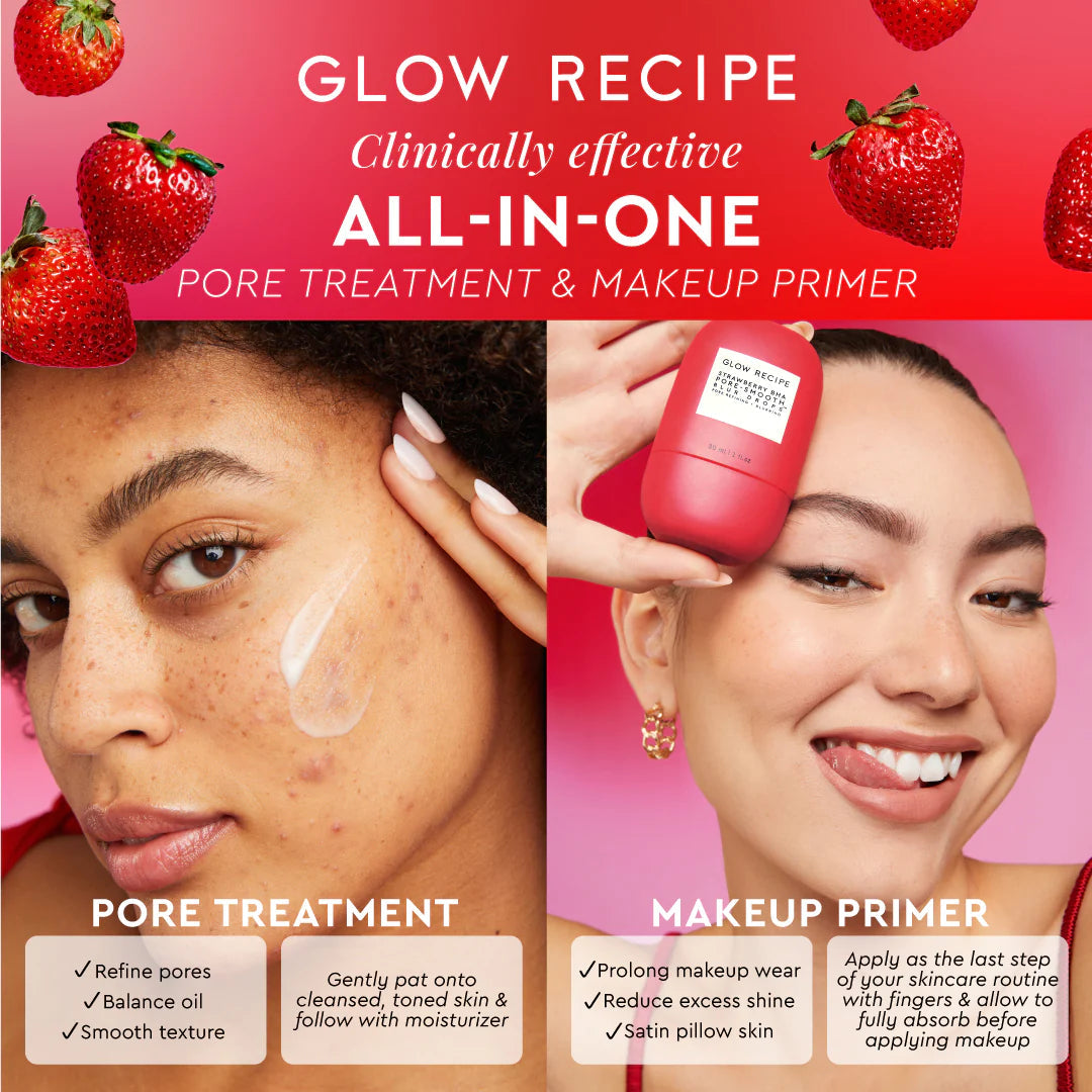 Glow Recipe Strawberry Bha Pore Smooth Blur Drops Serum Treatment + Primer Soin +Base 30ml