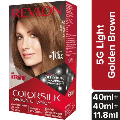 Revlon Colorsilk Hair Color - No Ammonia, With Keratin & 3D Color Gel Technology, 155.61 g Light Golden Brown 5G