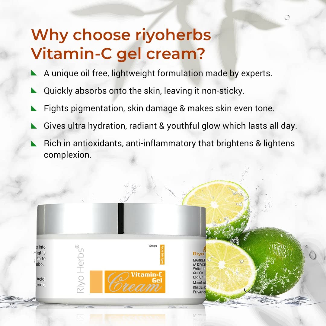 Riyo Herbs Vitamin-C Gel Cream With Vit-E, Rosehip Oil & Lemon Peel Extracts For Fights Pigmentation, Skin Damage & Makes Skin Even Tone, Fast...