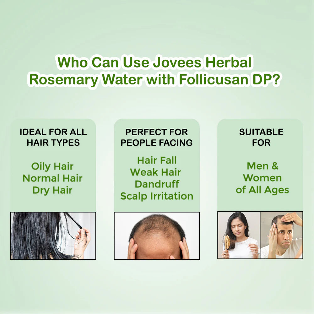Jovees Rosemary Water Hair Growth Spray | Controls Hair Fall | Increases Hair Density | Fights Dandruff | Lightweight & Non-Greasy | For Men & Women 200ml