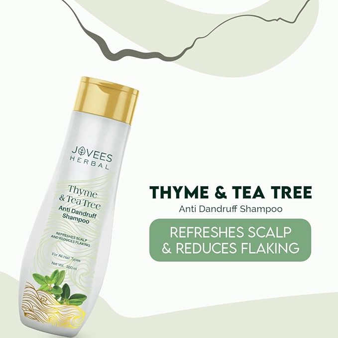 Jovees Herbal Thyme & Tea Tree Anti Dandruff Shampoo | With Tea Tree, Thyme & Lemon Extract | For All Hair Type | Prevents Dandruff & Dry Scalp 300ml