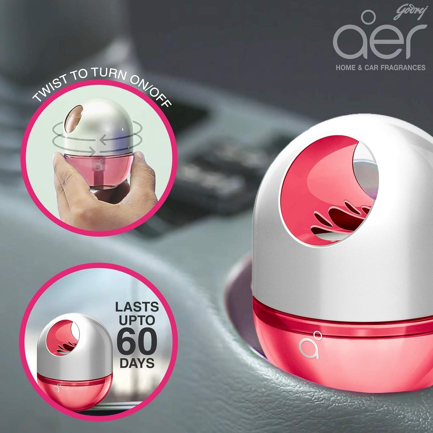 Godrej aer Twist Car Air Freshener Gel | Car Accessories | Petal Crush Pink 45g