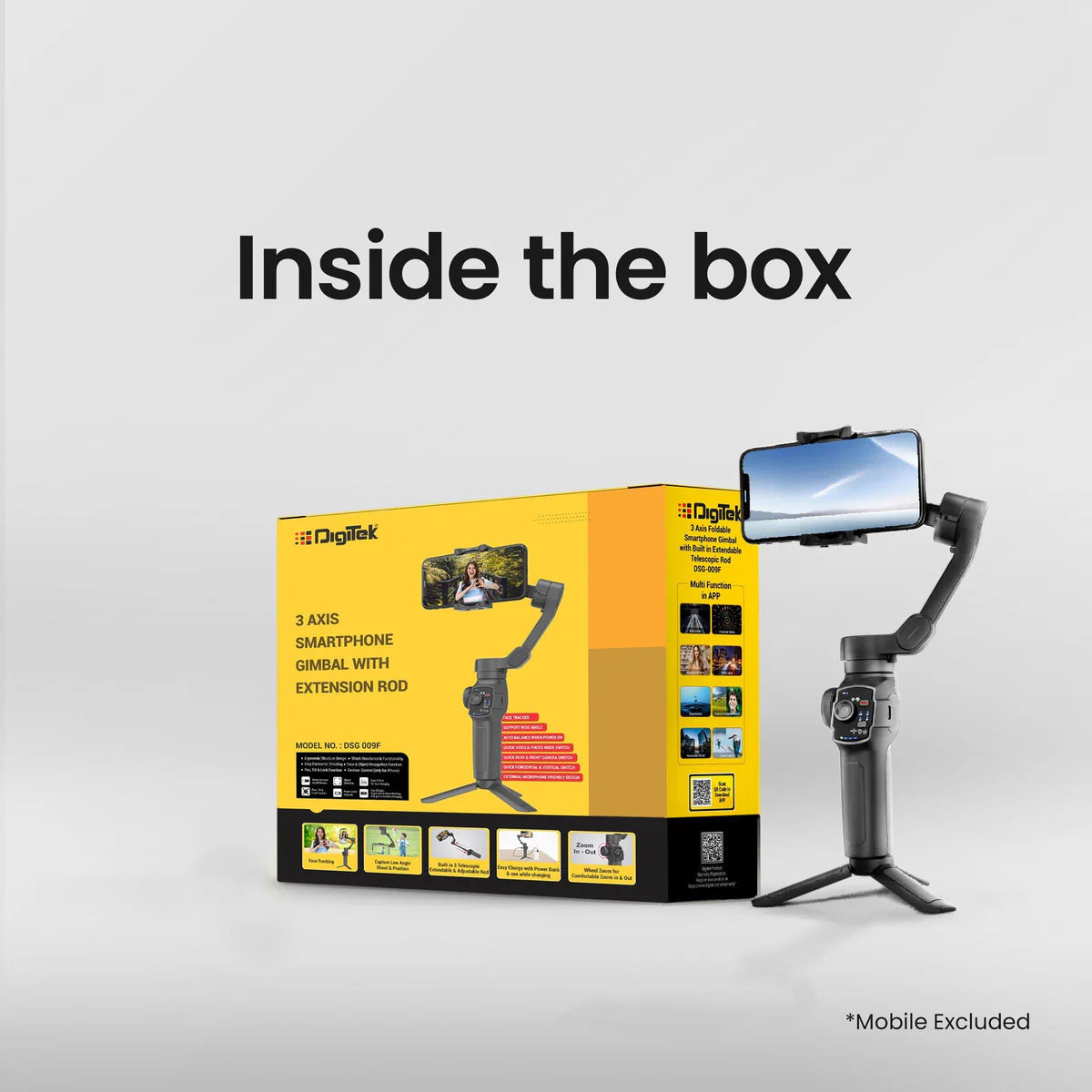 Digitek (DSG-009F AI TRACKER ) 3 Axis Foldabe Smartphone Gimbal with Built in Extandable Telescopic Rod