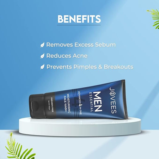 Jovees Herbal Men's Essential Advanced 4 in 1 Moisturizing Face Wash |with Vit C and Vit E | Gives Clean and Clear Skin |For All Skin Types 100g