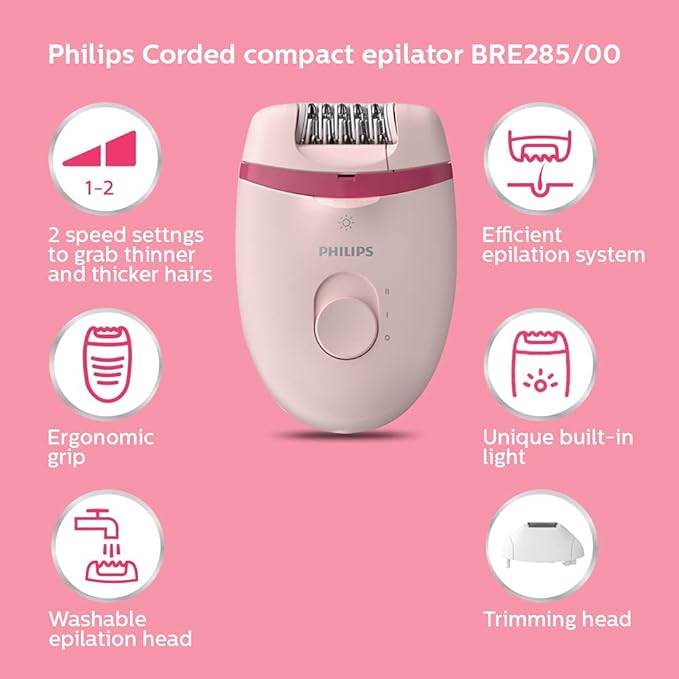 Philips BRE285/00 Compact epilator with Opti-Light for Legs, Arms & Underarms