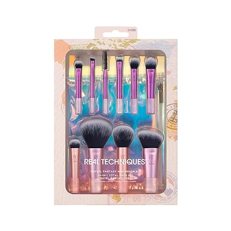Real Techniques Travel Fantasy Mini Brush Kit 10 in 1 Total Face Kit for concealer + powder + blush + contour + shadow