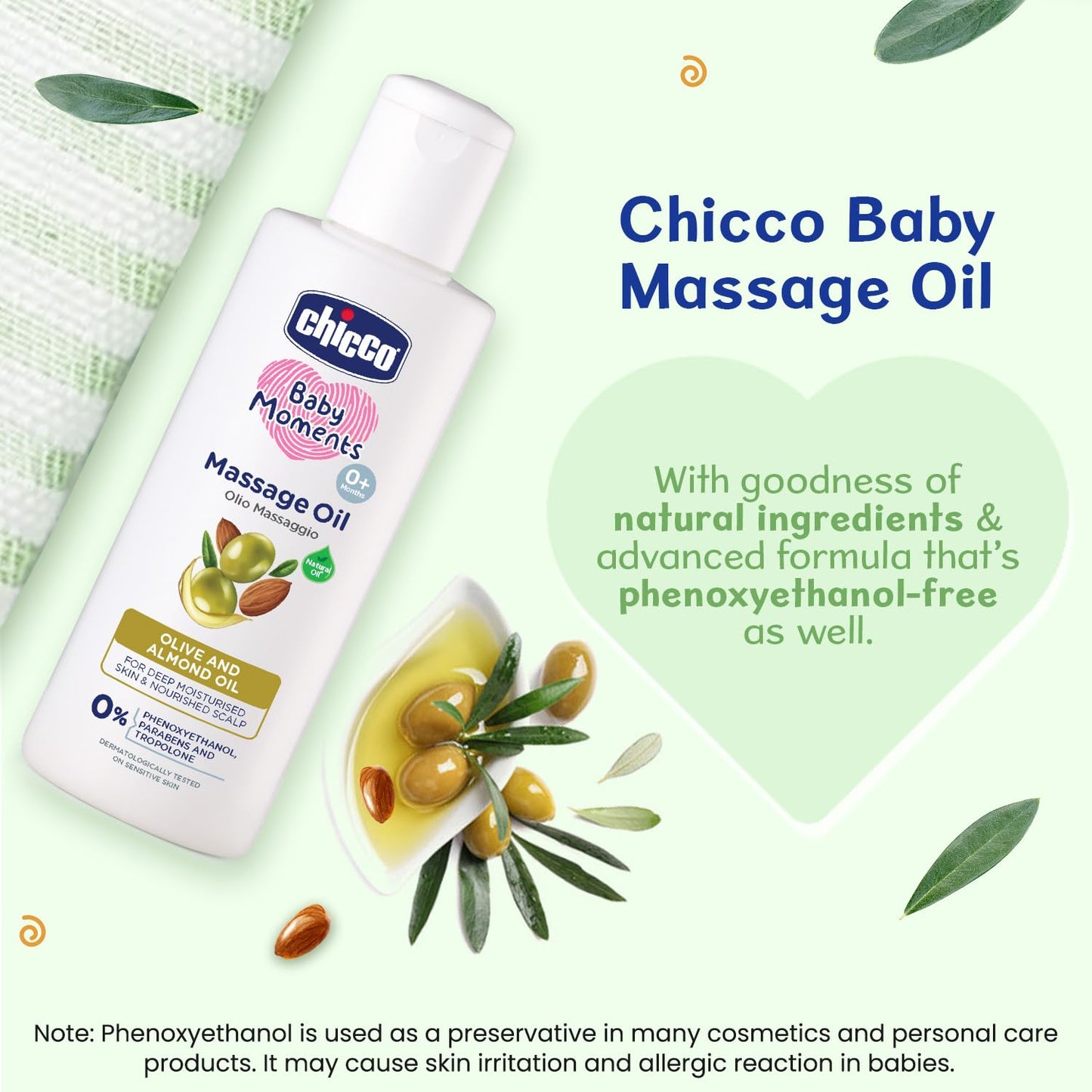Chicco Baby Moments Massage Oil, Olive and Almond Oil 100ml