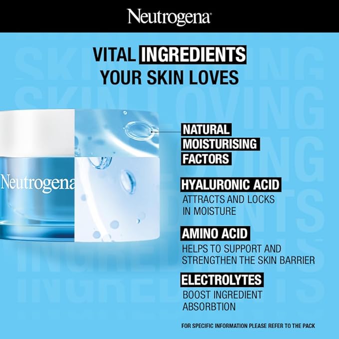 Neutrogena Hydro Boost Hyaluronic Acid Moisturizer | 5x Hydration | Water Gel Infused with 9 Amino Acids | For All Skin Types | For Men & Women 50g
