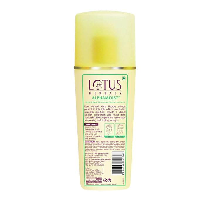 Lotus Herbals Alphamoist Alpha Hydroxy Skin Renewal Oil-free Moisturiser | For All Skin Types | 170ml