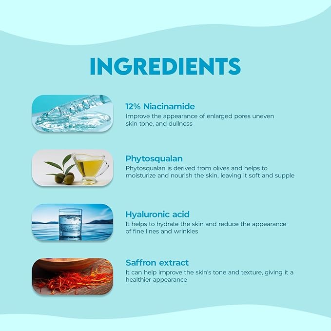 Jovees Herbal 12% Niacinamide Glowing Skin Serum With Hyaluronic Acid, Squalane & Saffron| Reduces Dullness, Hydrates & Repairs Skin| For Day and Night Use| For All Skin Type 30 ml