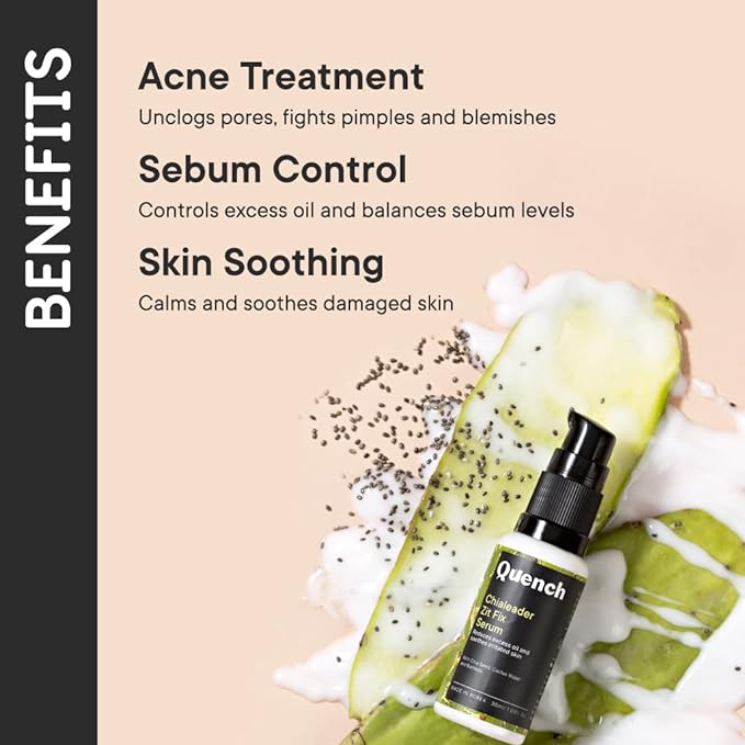QUENCH Chialeader Zit Fix Korean Serum | Face Serum for Acne & Oil Control | with Chia Seed, Cactus water and Bamboo | Made in Korea (30ml)
