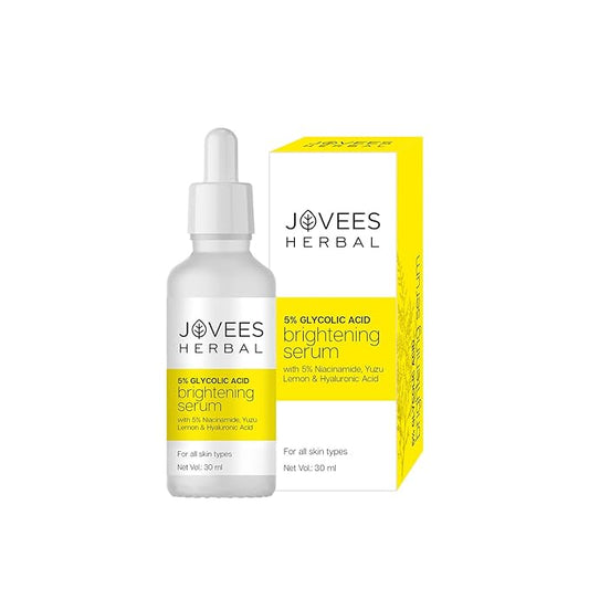 Jovees Herbal 5% Glycolic Acid Brightening Serum With 5% Niacinamide Yuzu Lemon & Hyaluronic Acid | Improves Skin Texture & Uneven Skin | For All Skin Types | 30 ml