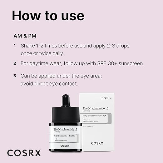 Cosrx Niacinamide 15% Face Serum 20ml | Minimizing Pores & Sebums | Blemish Treatments for Discoloration | Dark Spots | Enlarged Pores | Artificial Fragrance-Free | Parabens-Free