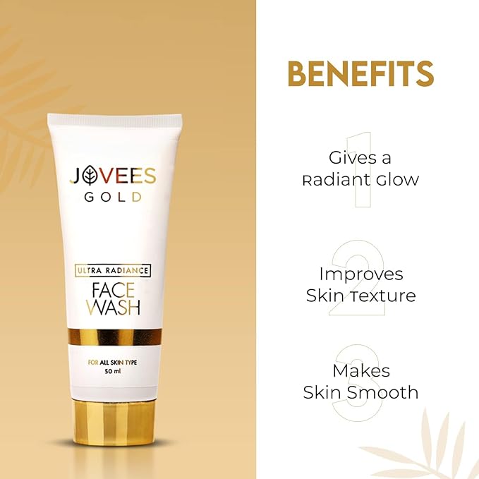 Jovees Herbal Ultra Radiance Gold Face Wash | Gives Nourished & Hydrated Skin, Reduce Dark Spot And Improves Skin Texture | For All Skin Types 100ML