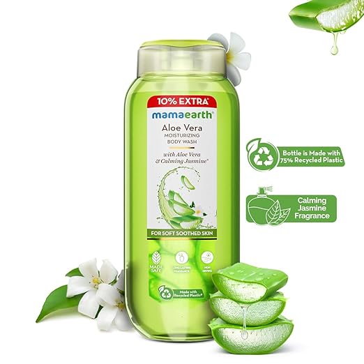 Mamaearth Aloe Vera Moisturizing Body Wash with Aloe Vera & Calming Jasmine Scent For Soft & Soothed Skin - 275 ml |Intensely Moisturizes |Long Lasting Fragrance|Deeply Cleanses|Gentle |All Skin Types 275ml
