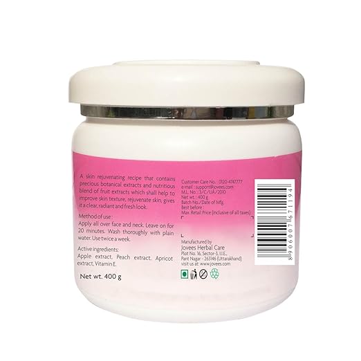 Jovees Herbal Apple & Grape Fruit Pack | With Apple, Apricot & Peach Extracts | For Uneven Skin Tone | For All Skin Types | 400gm