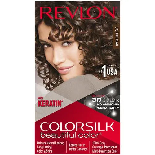 Revlon Colorsilk Hair Color - No Ammonia, With Keratin & 3D Color Gel Technology, 155.61 g Dark Brown 3N